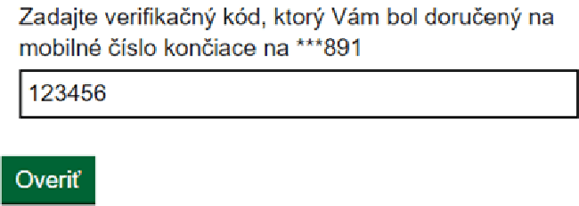Zadajte verifikačný kód - SMS